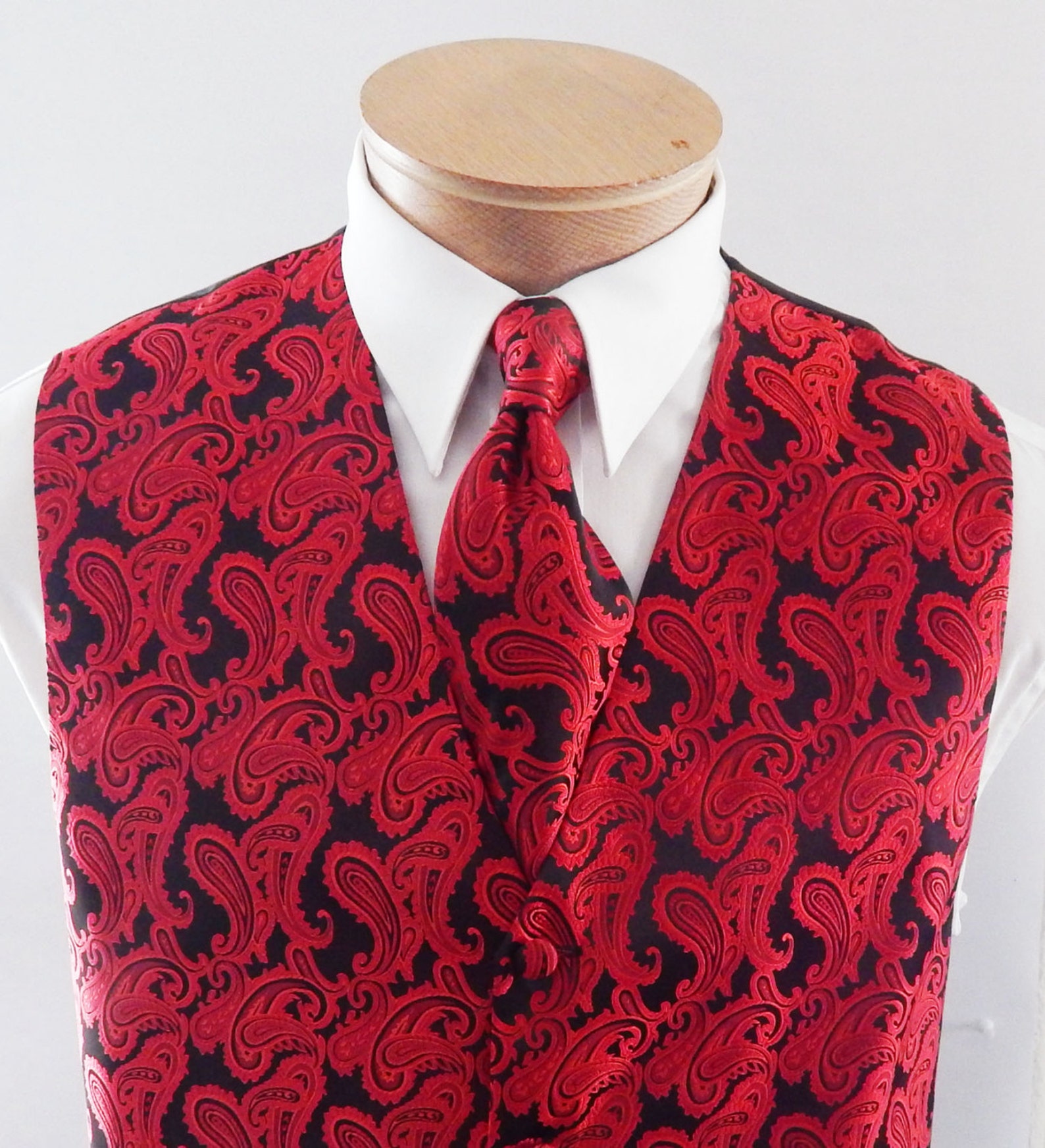 Mens Vest Red on Black Tone on Tone Satin Paisley Vest Tie and Etsy