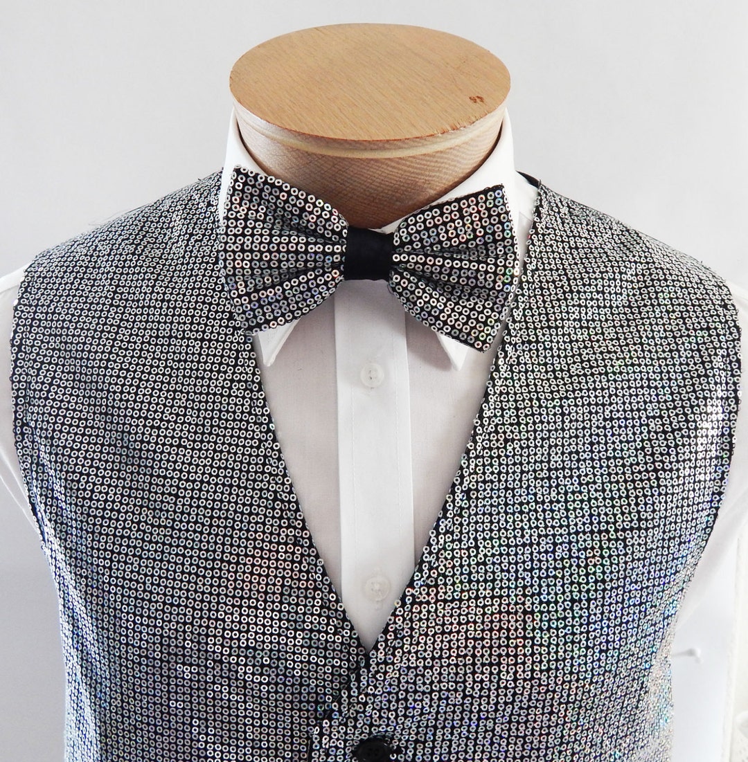mens silver sequin tie