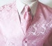 Mens Vest Soft Pink Tone On Tone Satin Paisley Vest Tie And Pocket Square Set 