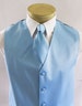 Mens Vest Light Blue Smooth Satin And covered buttons Vest Comes With Matching Tie And Pocket Square  Black Adjustable Back 