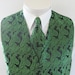 Mens Vest Tone On Tone Satin Green Paisley On Black Vest Tie And Pocket Square Set