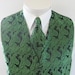 Mens Vest  Tone On Tone Satin Green Paisley On Black Vest Tie And Pocket Square Set 