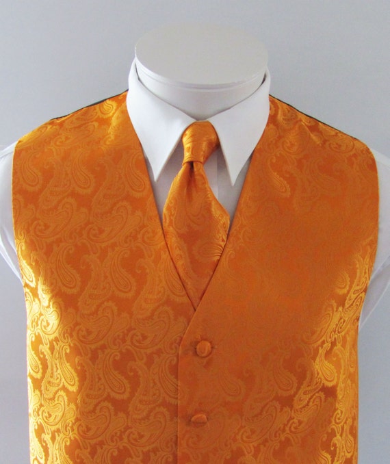 Orange Paisley Vest and Tie Set