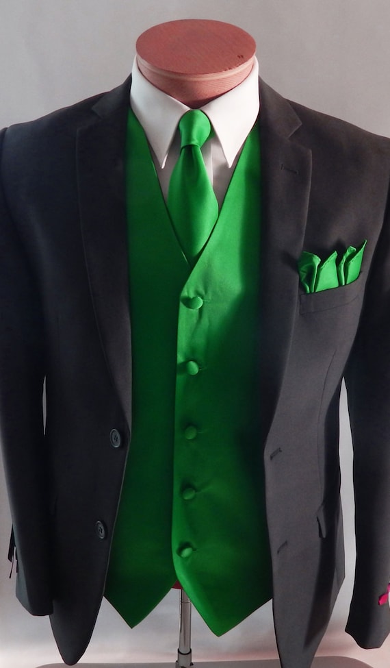 Mens Vest Kelly Green Smooth Satin With 