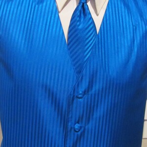 Mens Vest Royal Blue Tone On Tone Stripes Full Back 2 Piece Vest And Tie Set