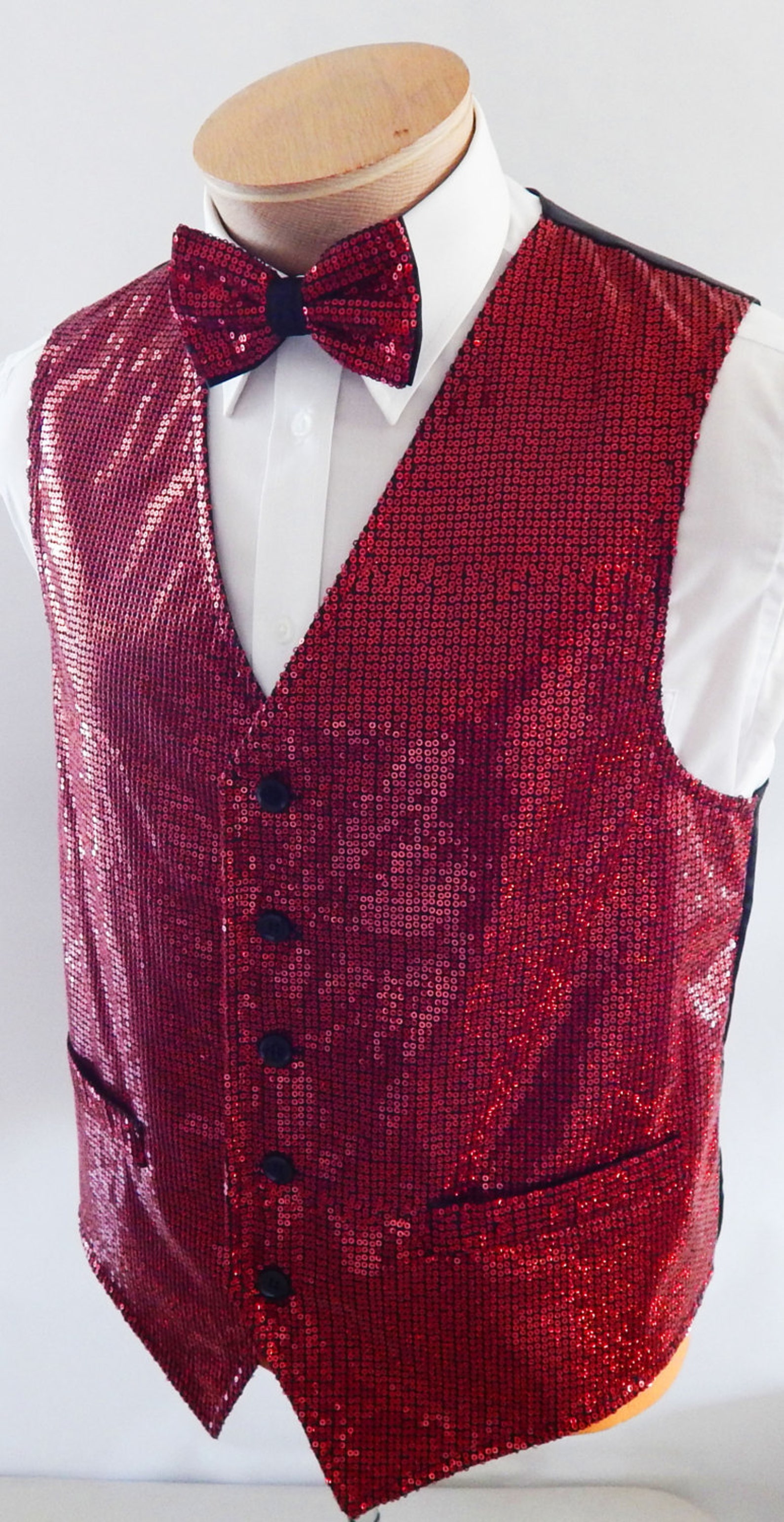 Mens Red Sequin Vest and Bow Tie Set Etsy