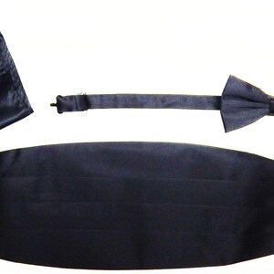 Mens Black Satin Cummerbund Set Adjustable Belt And Tie With Matching Pocket Square