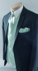 Mens Vest Dusty Sea Glass Blue Smooth Satin And covered buttons Vest Comes With Matching Tie And Pocket Square Black Adjustable Back