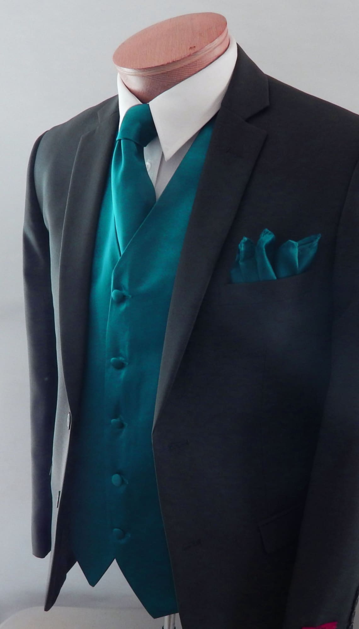 Mens Vest Teal Blue Smooth Satin And covered buttons Vest Etsy