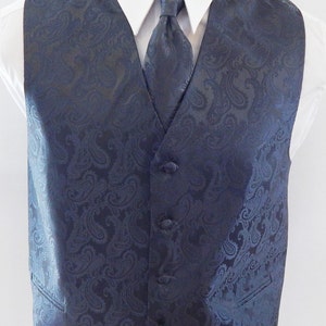 Mens Vest Pewter gray Tone On Tone Satin Paisley Vest Tie And Pocket Square Set image 2