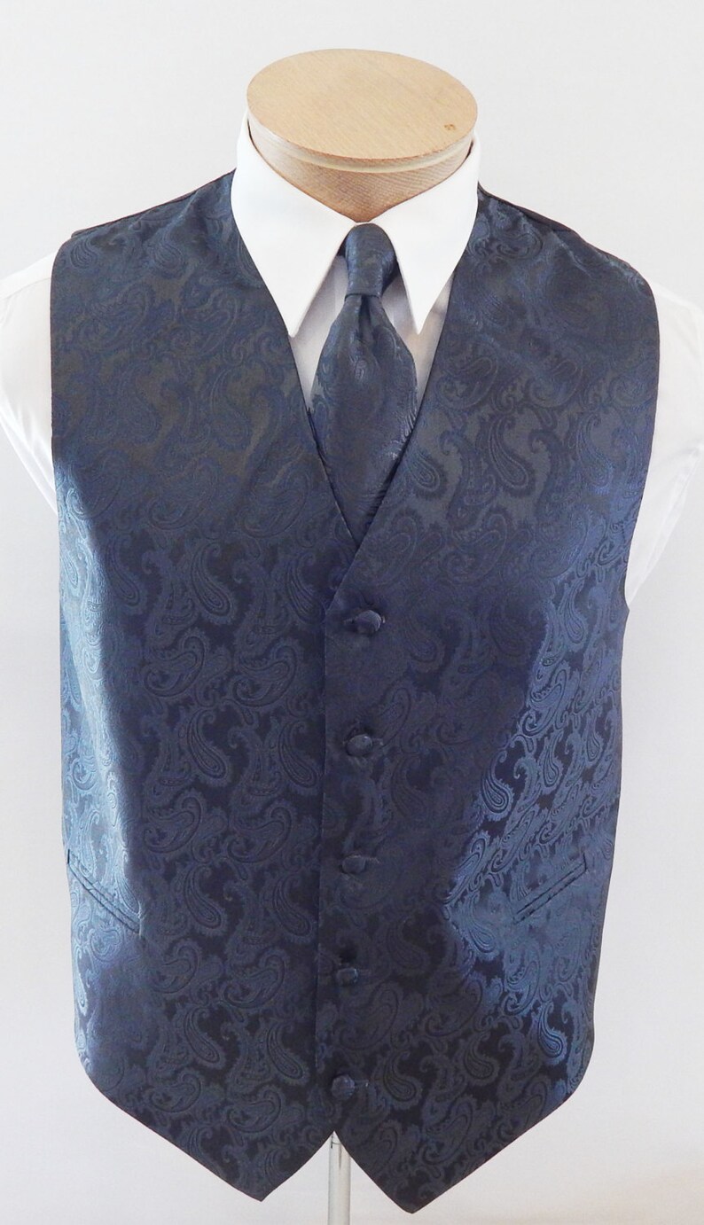 Mens Vest Pewter gray Tone On Tone Satin Paisley Vest Tie And Pocket Square Set image 2