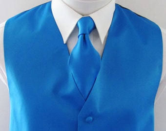 Mens Vest Corn Flower Blue Satin and Material Covered Buttons Mans - Main Image