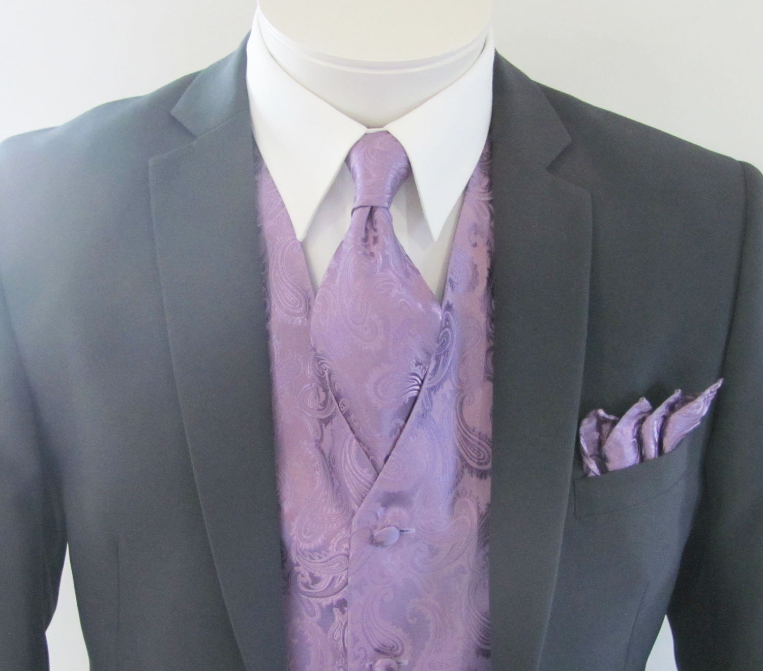 Mens Vest Tone on Tone Satin Dusty Purple Lavender Paisley Vest Tie and  Pocket Square Set - Etsy