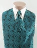 Mens Vest Teal blue on Black Tone On Tone Satin Paisley Vest Tie And Pocket Square Set