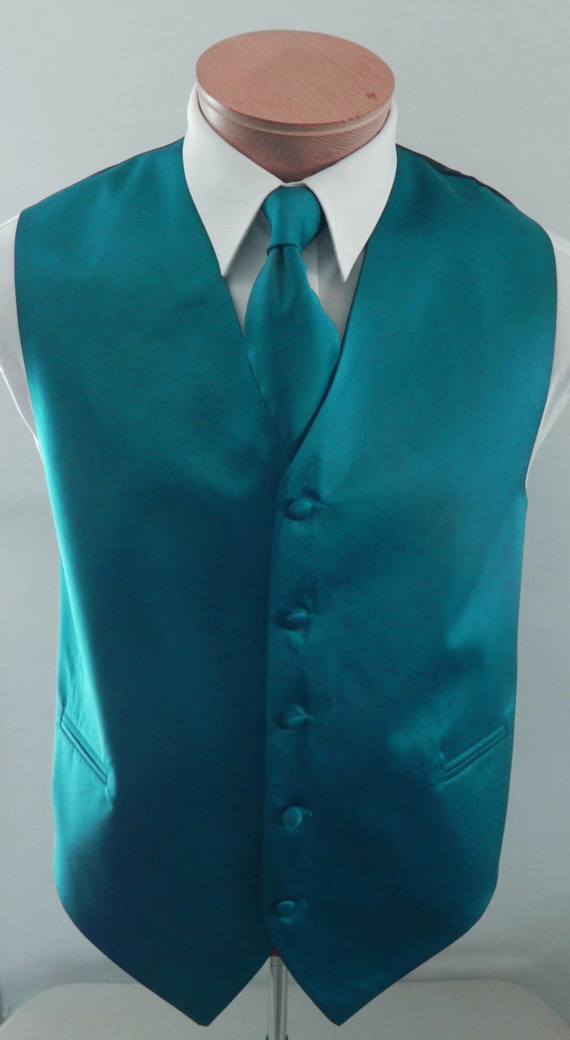 Mens Vest Teal Blue Smooth Satin And covered buttons Vest Etsy