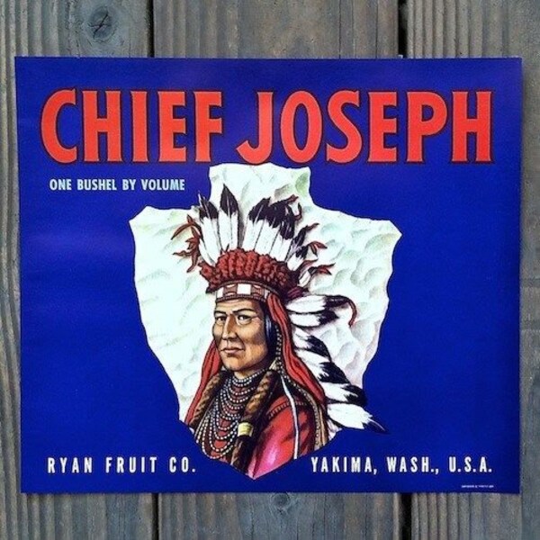 Vintage Original CHIEF JOSEPH Fruit Crate Box Label 1940s