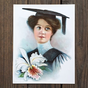 Vintage Original GRADUATION ORCHID FLOWER Victorian Stone Lithograph Print 1906