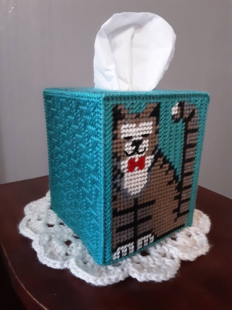 Bow Tie Brown Kitty Cat Tissue Box Cover/Plastic Canvas/Gift Etsy