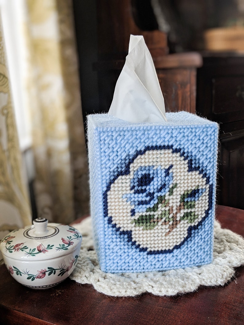 Elegant Blue Rose Tissue Box Cover/Plastic Canvas/Kleenex/Gift Etsy