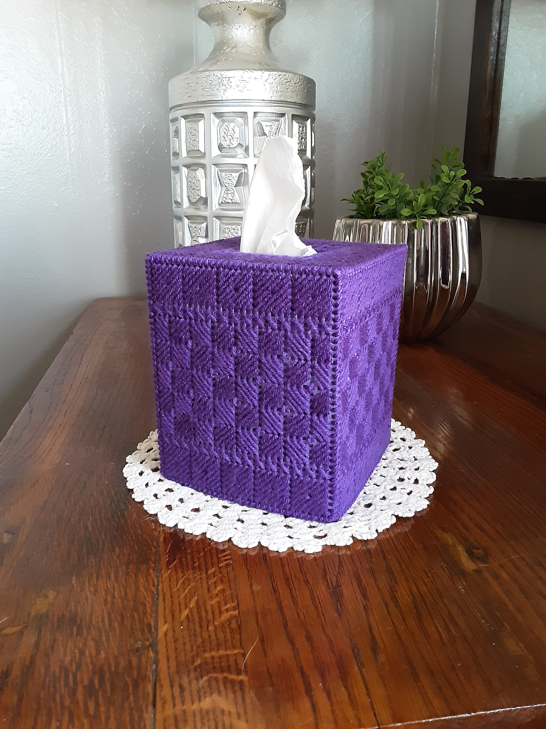 Purple Leaf wooden rectangular tissue box cover – Crackpots