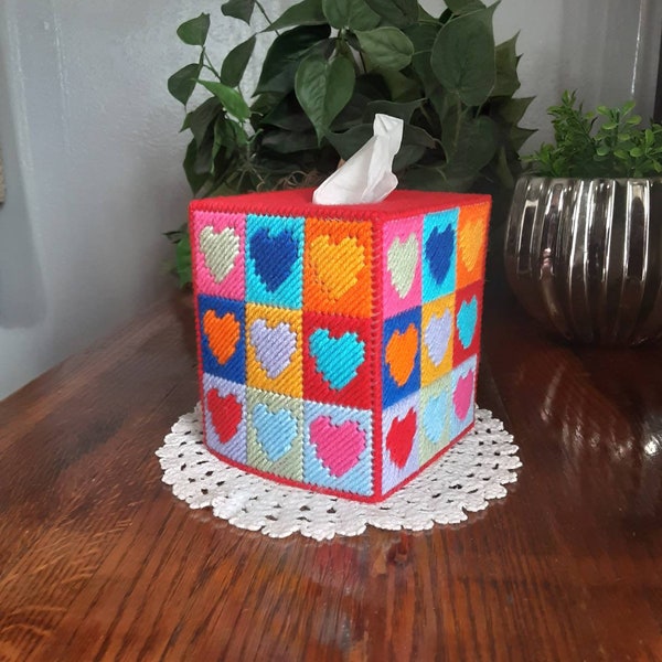 Colorful Hearts Tissue Box Cover