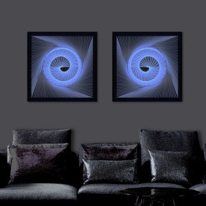 Neon Wall Art Purple for Living Room Modern - String Art - UV Wall Art for Bedroom Moody - Abstract Geometric Wall Art - Black Light Art