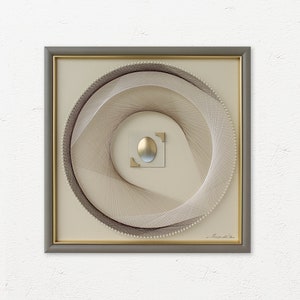 Wall Art Beige with Frame - Modern String Art with Relief above Dresser - Wall Decor Natural for Living Room - Housewarming Gift for Him Her