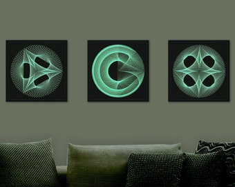Arte murale al neon verde - Arte astratta con fili incorniciata - Arte murale fosforescente - Arte murale geometrica per soggiorno e camera da letto - Regalo di compleanno