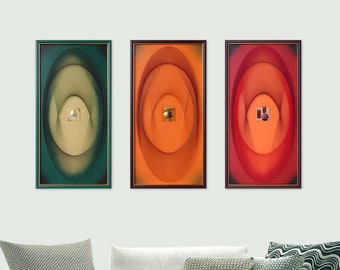 Grande arte murale verticale multicolore - Arte geometrica astratta con fili e rilievi - Arte murale incorniciata per soggiorno moderno - Arte murale Boho