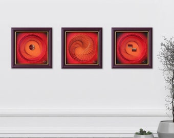 Modern String Art Set in Red - Framed Art - Abstract Geometric Wall Art for Dining Room - Gift for Her - Elegant Gift for Mothers Day