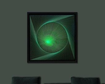 Large Geometric Neon Green String Art – Framed Zen Artwork - Calming Glow in the Dark Art