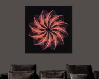 Large Neon String Art Mandala – Framed Geometric UV Wall Art - Glow in the Dark Artwork