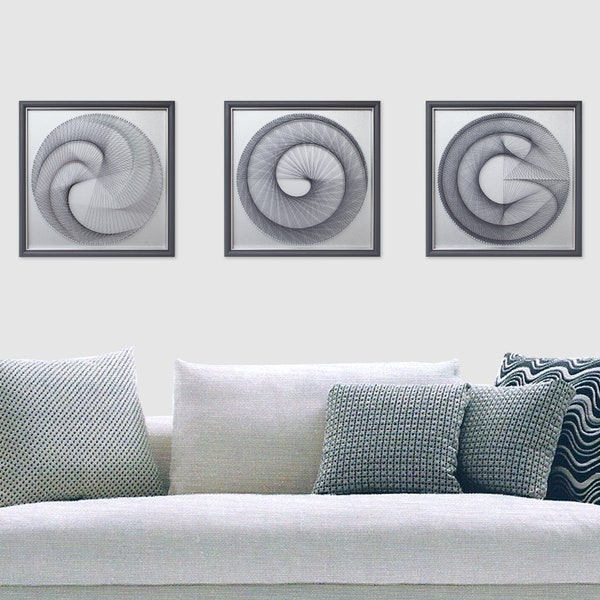 Arte de cuerdas metálicas enmarcado - Decoración de pared geométrica zen