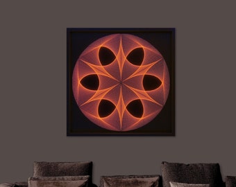 Large Orange Mandala String Art - Framed Neon Geometric Wall Art for Living Room, Restaurant