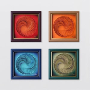 Multi Colour Geometric String Art Set of 4 – Chakra Colors, Boho Wall Decor Framed