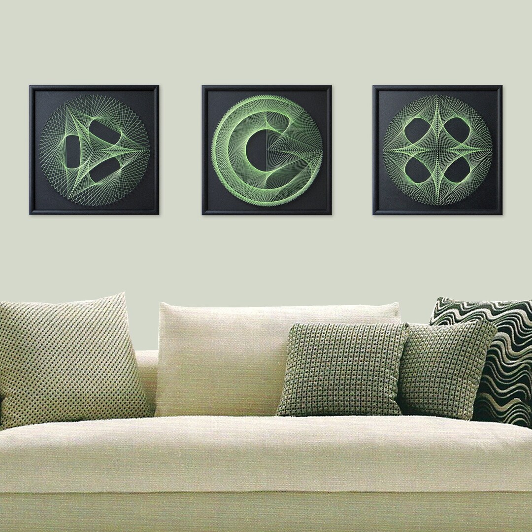 Zen Wall Art Black Green Wall Art for Living Room Modern String Art