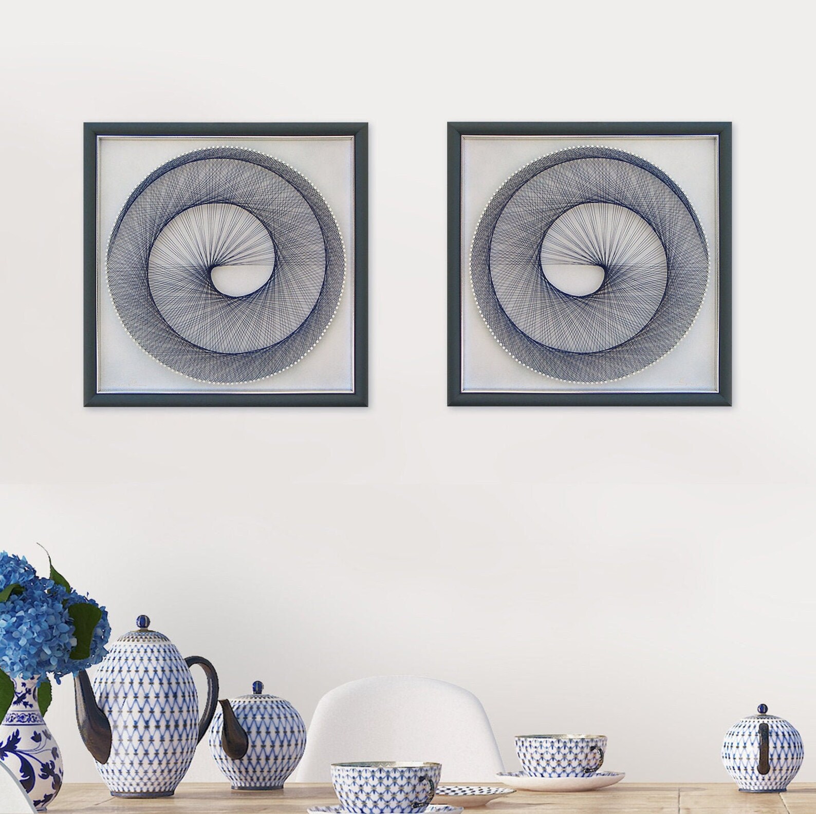 Blue Spiral String Art – Framed Geometric Wall Decor - Calming Zen Art ...