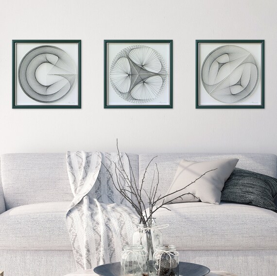Modern Geometric String Art – Pale Green Zen Artwork - Calming Wall Art