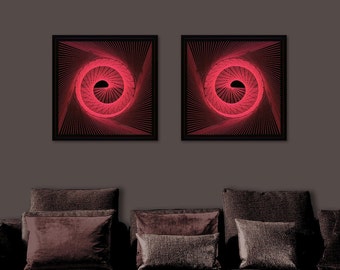 Red Geometric Neon String Art - Glowing in the Dark Spiral Artwork - UV Zen Wall Art