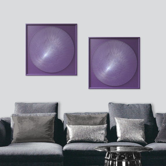 Purple Geometric String Art Framed – Zen Wall Art for Modern Minimalist Living Room