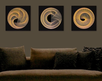 Arte della stringa al neon per soggiorno moderno - Arte murale UV nero arancione - Arte murale geometrica - Arte che si illumina al buio per la meditazione - Regalo per la nuova casa