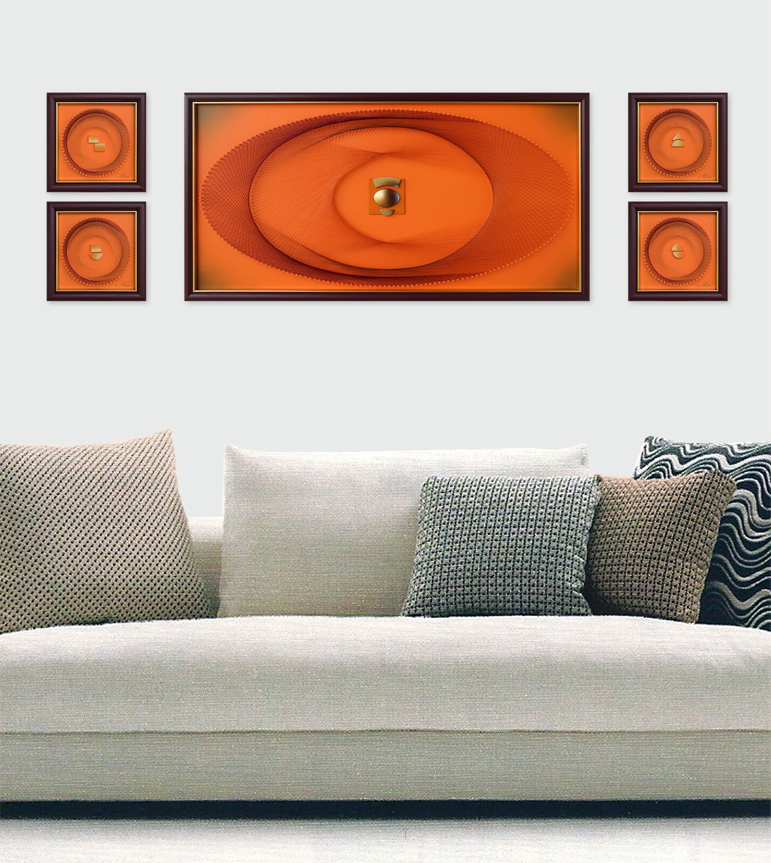 String Art Orange Wall Art Set Zen Wall Art Framed Etsy