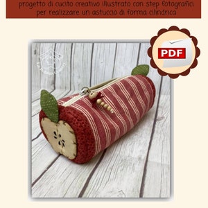 MELA tiro, cartamodello PDF, foto-tutorial, guida alla realizzazione di un astuccio in tessuto, cilindrico imbottito, con cerniera