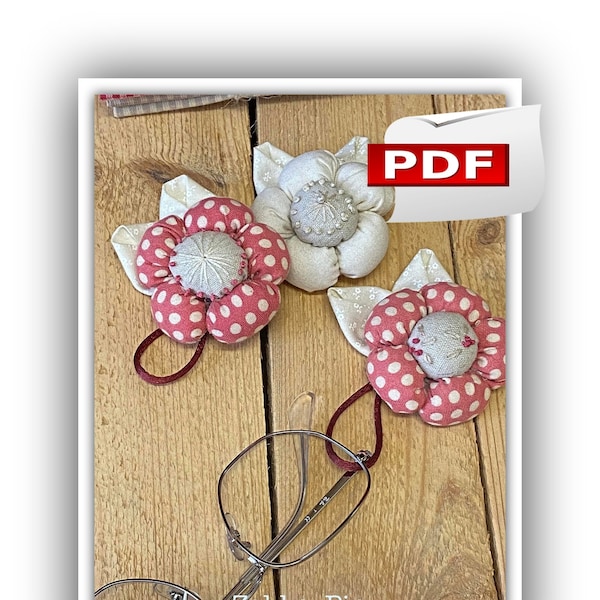 Zakka Pin: creative sewing project, instructions in Italian, flower brooch, glasses holder, floral decoration, DIY flower decorations