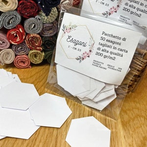Pacchetto 50 esagoni da 1" (circa 2,5cm) carta alta qualità 200 gr/m2, sagome cartoncino per tecnica paper piecing, esagoni per patchwork