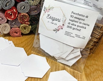 Pacchetto 50 esagoni da 1" (circa 2,5cm) carta alta qualità 200 gr/m2, sagome cartoncino per tecnica paper piecing, esagoni per patchwork