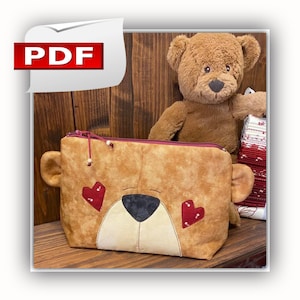 Beary Me Trousse PDF, cartamodello pochette orso, astuccio con cerniera, tutorial cucito creativo