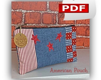 Amerikaans etui, patroon voor een patchwork etui met rits, naaiproject voor een gevoerd etui, naaiproject voor een opbergtasje