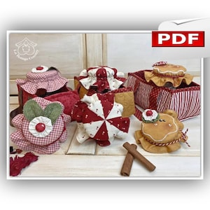 Merry Gift, creative sewing pattern, tutorial for making a jar bag and jar covers for ginger, candy, and cherry.