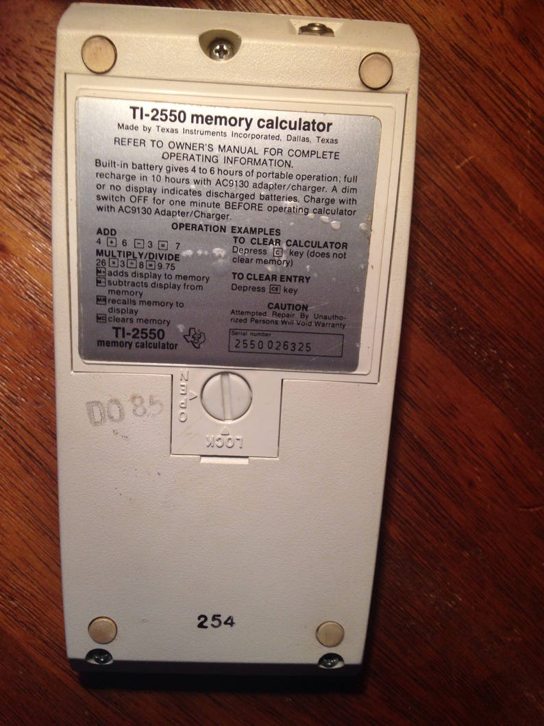 Vintage Texas Instruments TI-2550 Memory Calculator As Is